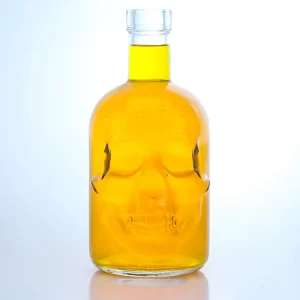 419-skull face 700ml super flint cork finished glass bottle